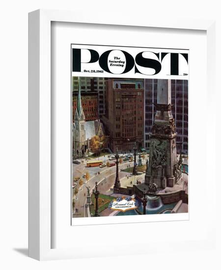 "Monument Circle," Saturday Evening Post Cover, October 28, 1961-John Falter-Framed Giclee Print