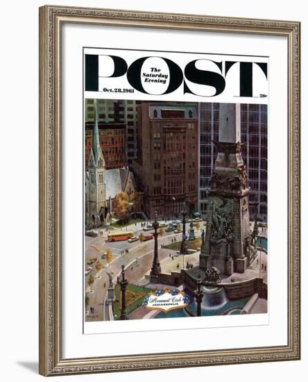"Monument Circle," Saturday Evening Post Cover, October 28, 1961-John Falter-Framed Giclee Print