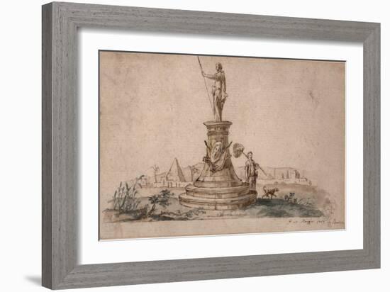 Monument (Ink with Wash on Paper)-Italian School-Framed Giclee Print