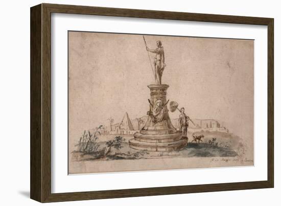 Monument (Ink with Wash on Paper)-Italian School-Framed Giclee Print