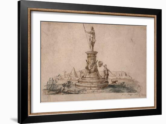 Monument (Ink with Wash on Paper)-Italian School-Framed Giclee Print