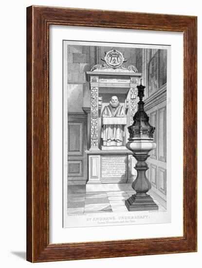 Monument to John Stow and Font in St Andrew Undershaft, 1837-John Le Keux-Framed Giclee Print