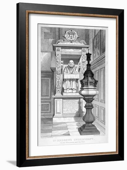 Monument to John Stow and Font in St Andrew Undershaft, 1837-John Le Keux-Framed Giclee Print