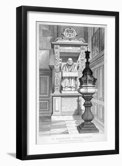 Monument to John Stow and Font in St Andrew Undershaft, 1837-John Le Keux-Framed Giclee Print