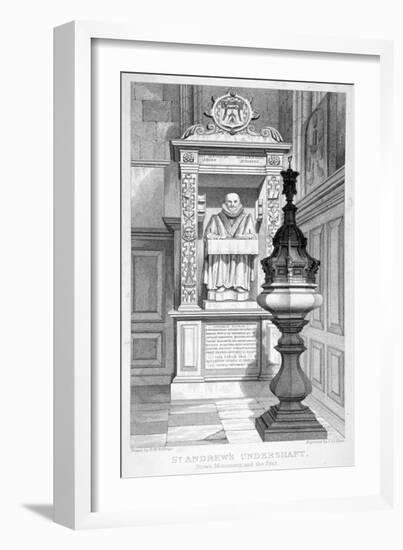 Monument to John Stow and Font in St Andrew Undershaft, 1837-John Le Keux-Framed Giclee Print