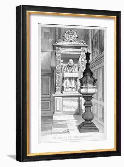 Monument to John Stow and Font in St Andrew Undershaft, 1837-John Le Keux-Framed Giclee Print