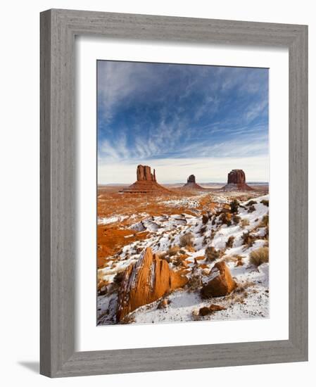 Monument Valley in the Snow, Monument Valley Navajo Tribal Park, Arizona, USA-Walter Bibikow-Framed Photographic Print