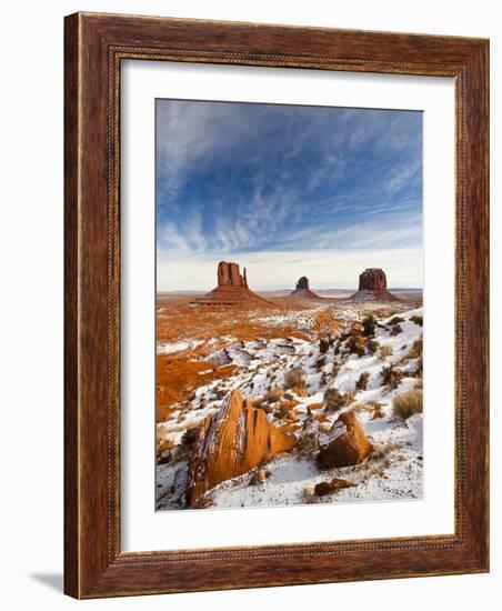 Monument Valley in the Snow, Monument Valley Navajo Tribal Park, Arizona, USA-Walter Bibikow-Framed Photographic Print