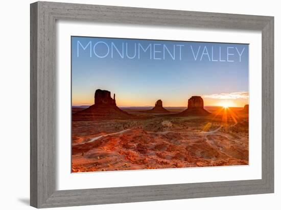 Monument Valley, Utah - Three Peeks and Sun-Lantern Press-Framed Art Print