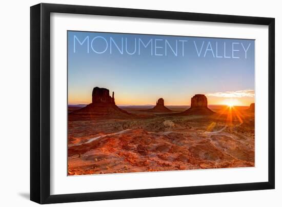 Monument Valley, Utah - Three Peeks and Sun-Lantern Press-Framed Art Print