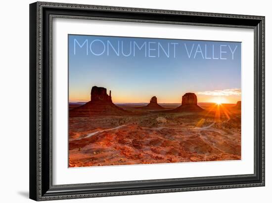 Monument Valley, Utah - Three Peeks and Sun-Lantern Press-Framed Art Print