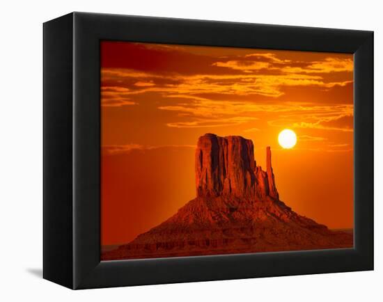 Monument Valley West Mitten at Sunrise Sun Orange Sky Utah Photo Mount-holbox-Framed Premier Image Canvas