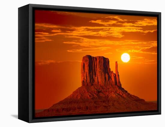 Monument Valley West Mitten at Sunrise Sun Orange Sky Utah Photo Mount-holbox-Framed Premier Image Canvas