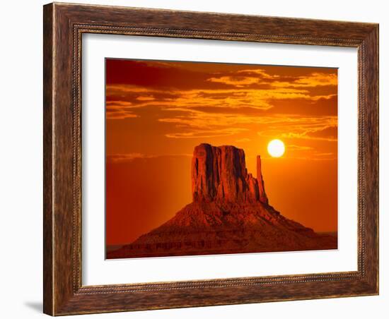 Monument Valley West Mitten at Sunrise Sun Orange Sky Utah Photo Mount-holbox-Framed Photographic Print