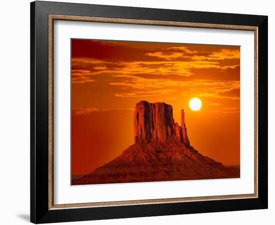 Monument Valley West Mitten at Sunrise Sun Orange Sky Utah Photo Mount-holbox-Framed Photographic Print