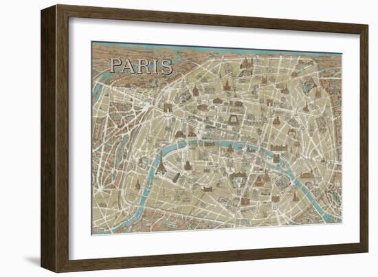 Monuments of Paris Map-Wild Apple Portfolio-Framed Art Print
