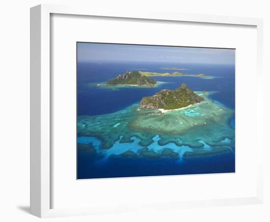 Monuriki Island and Coral Reef, Mamanuca Islands, Fiji-David Wall-Framed Photographic Print