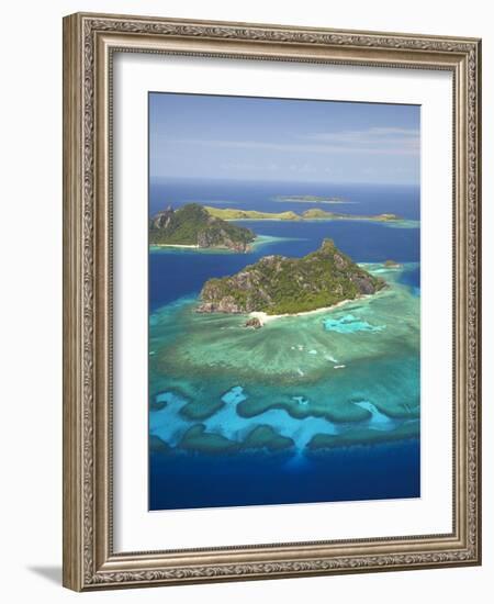 Monuriki Island and Coral Reef, Mamanuca Islands, Fiji-David Wall-Framed Photographic Print