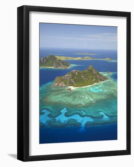 Monuriki Island and Coral Reef, Mamanuca Islands, Fiji-David Wall-Framed Photographic Print