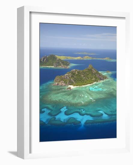 Monuriki Island and Coral Reef, Mamanuca Islands, Fiji-David Wall-Framed Photographic Print