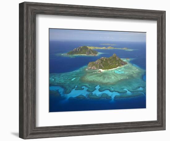 Monuriki Island and Coral Reef, Mamanuca Islands, Fiji-David Wall-Framed Photographic Print