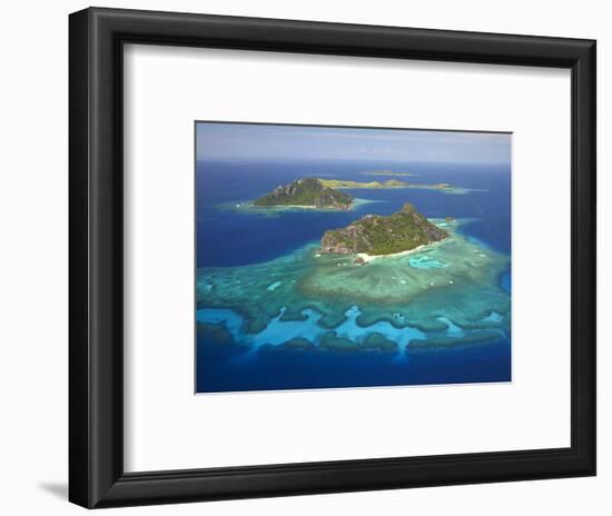 Monuriki Island and Coral Reef, Mamanuca Islands, Fiji-David Wall-Framed Photographic Print