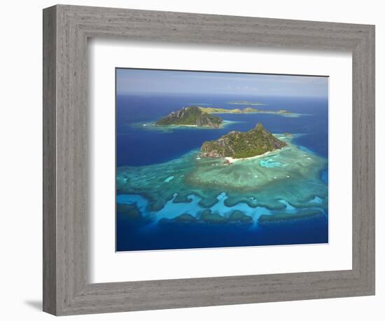 Monuriki Island and Coral Reef, Mamanuca Islands, Fiji-David Wall-Framed Photographic Print