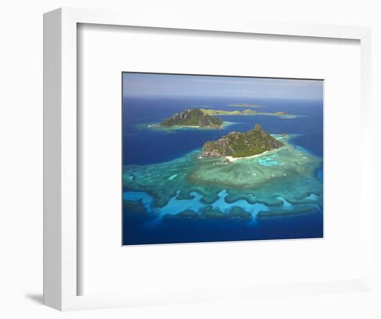 Monuriki Island and Coral Reef, Mamanuca Islands, Fiji-David Wall-Framed Photographic Print