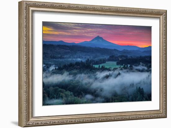 Mood and Sunrise Fire at Mount Hood, Sandy, Oregon, Portland-Vincent James-Framed Photographic Print