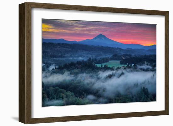 Mood and Sunrise Fire at Mount Hood, Sandy, Oregon, Portland-Vincent James-Framed Photographic Print