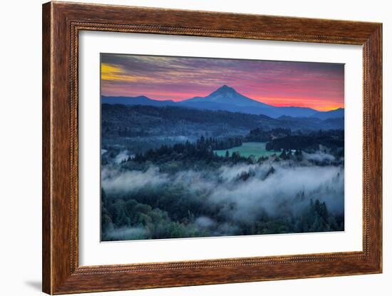 Mood and Sunrise Fire at Mount Hood, Sandy, Oregon, Portland-Vincent James-Framed Photographic Print