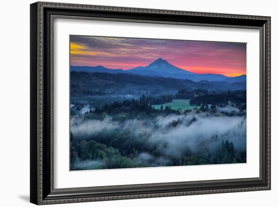 Mood and Sunrise Fire at Mount Hood, Sandy, Oregon, Portland-Vincent James-Framed Photographic Print