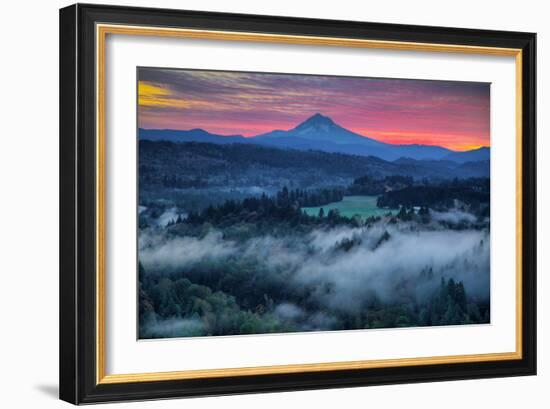 Mood and Sunrise Fire at Mount Hood, Sandy, Oregon, Portland-Vincent James-Framed Photographic Print