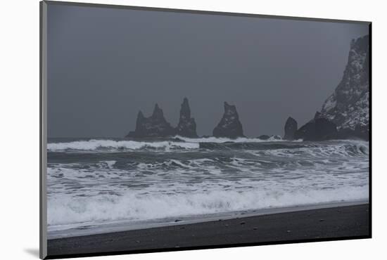 Mood of Reynisdrangar Rock in Fog in Iceland-Niki Haselwanter-Mounted Photographic Print