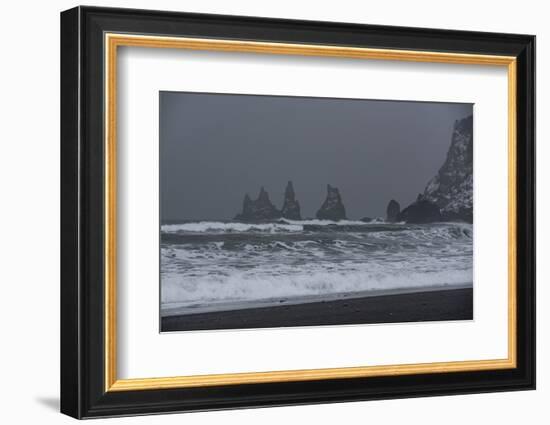 Mood of Reynisdrangar Rock in Fog in Iceland-Niki Haselwanter-Framed Photographic Print