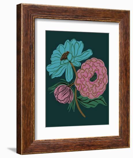 Moody floral - Teal-Tara Reed-Framed Art Print