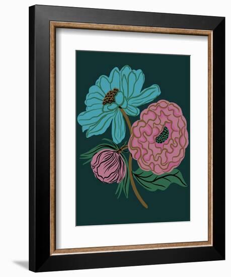 Moody floral - Teal-Tara Reed-Framed Art Print