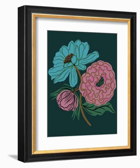 Moody floral - Teal-Tara Reed-Framed Art Print