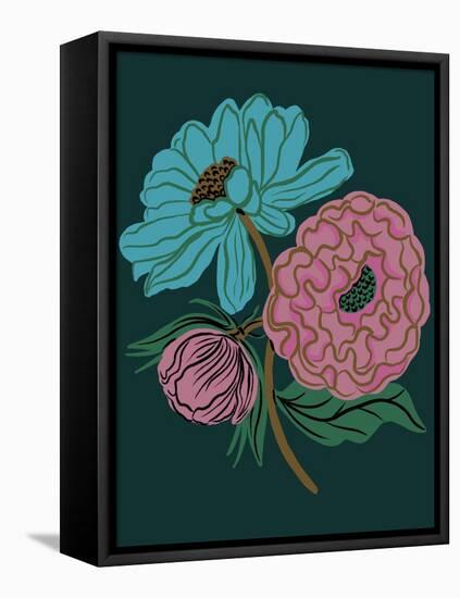 Moody floral - Teal-Tara Reed-Framed Stretched Canvas