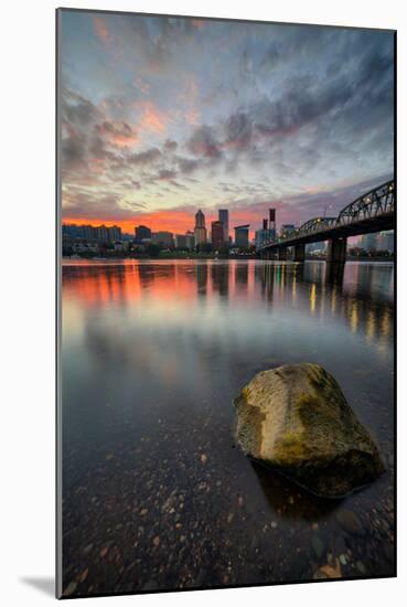 Moody Riverside Sunset, Hawthorne Bridge, Eastbank Esplande, Portland Oregon-Vincent James-Mounted Photographic Print