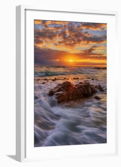 Moody Sunrise Seascape, Kapaa Kauai Hawaii-Vincent James-Framed Photographic Print