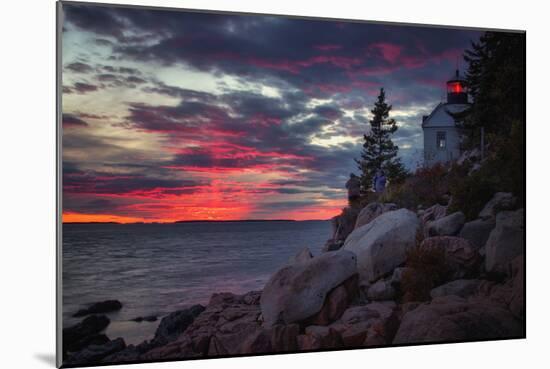Moody Sunset at Bass Harbor, Maine Coast-null-Mounted Photographic Print