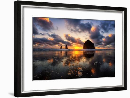 Moody Sunset at Cannon Beach, Oregon Coast-Vincent James-Framed Premium Photographic Print