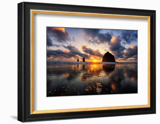 Moody Sunset at Cannon Beach, Oregon Coast-Vincent James-Framed Premium Photographic Print