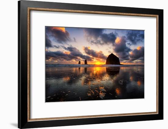 Moody Sunset at Cannon Beach, Oregon Coast-Vincent James-Framed Photographic Print