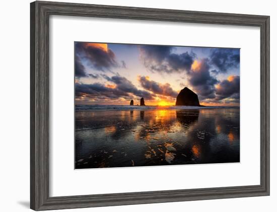 Moody Sunset at Cannon Beach, Oregon Coast-Vincent James-Framed Photographic Print