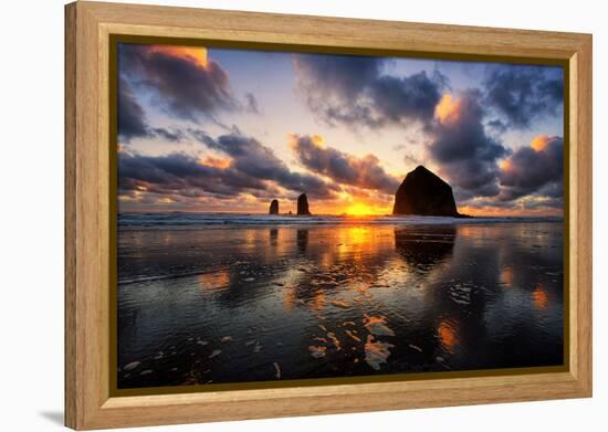 Moody Sunset at Cannon Beach, Oregon Coast-Vincent James-Framed Premier Image Canvas