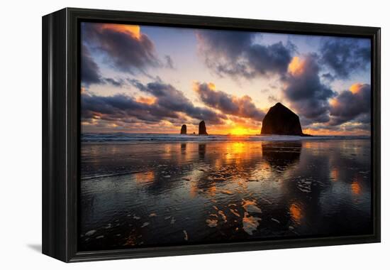 Moody Sunset at Cannon Beach, Oregon Coast-Vincent James-Framed Premier Image Canvas