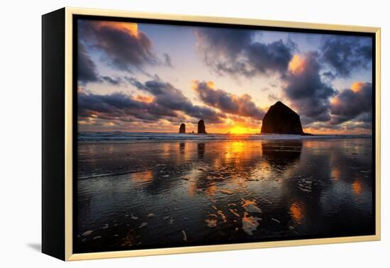 Moody Sunset at Cannon Beach, Oregon Coast-Vincent James-Framed Premier Image Canvas