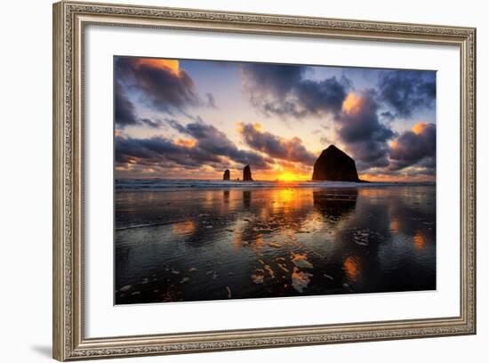 Moody Sunset at Cannon Beach, Oregon Coast-Vincent James-Framed Photographic Print